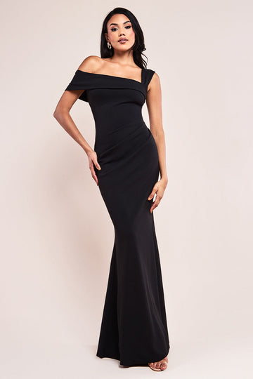 Off The Shoulder Pleated Waist Maxi Dress Goddiva